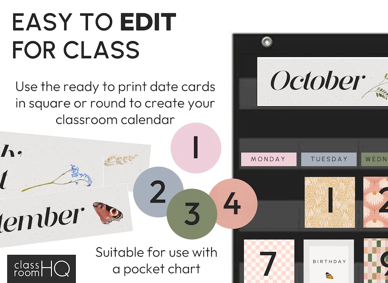 Vintage Cozy Natural Theme Classroom Decor Editable Large Classroom Calendar | COTTAGECORE Collection