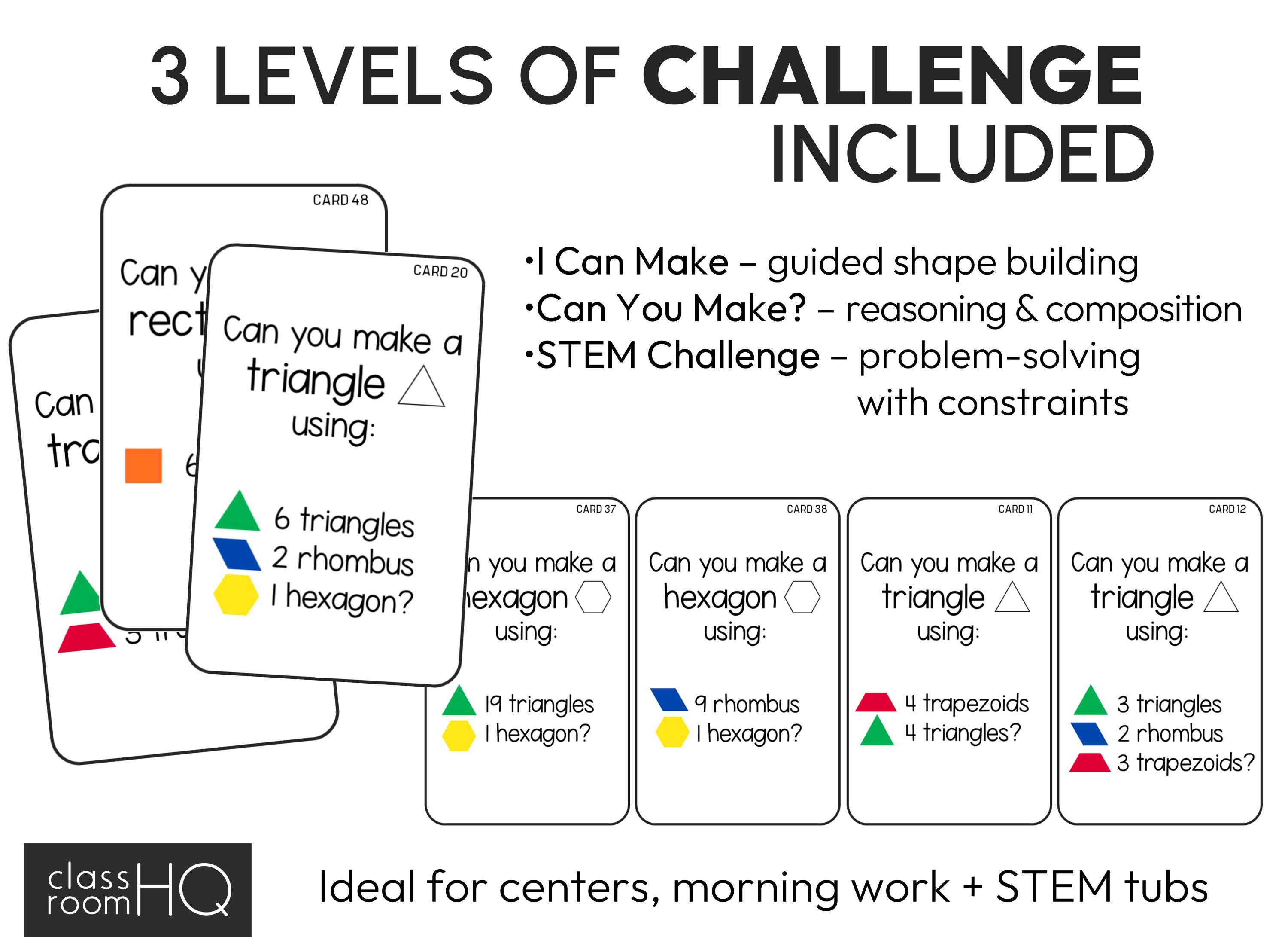 2D Shape STEM Challenge Pattern Block Task Cards and Mats - Etsy