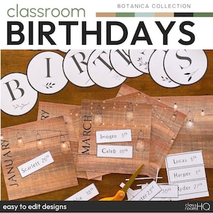 Editable Classroom Birthday Display | Birthday Board & Monthly Chart | Neutral Botanical Classroom Decor | BOTANICA