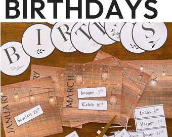 Editable Classroom Birthday Display | Birthday Board & Monthly Chart | Neutral Botanical Classroom Decor | BOTANICA
