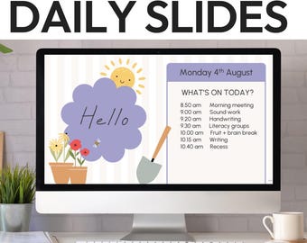 Editable Daily Slides Classroom Digital Templates | SPRING GARDEN | Morning Routine + Timers  Classroom Management | Pastel Classroom Decor
