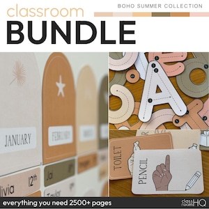 Modern Neutral Boho Theme Calm Classroom Decor Bundle | BOHO SUMMER