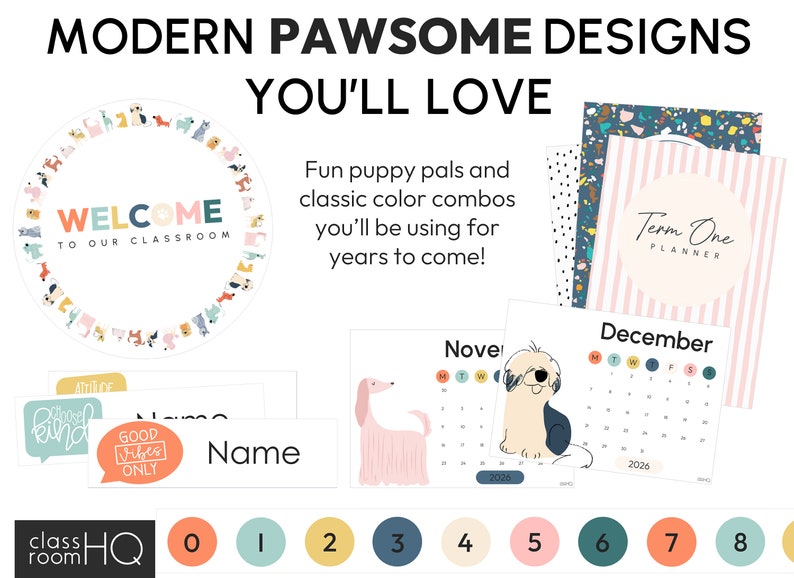 Modern Fun Bright Classroom Decor Bundle - Dog Inspired Classroom Theme DOG DAYS Collection by classroomHQ