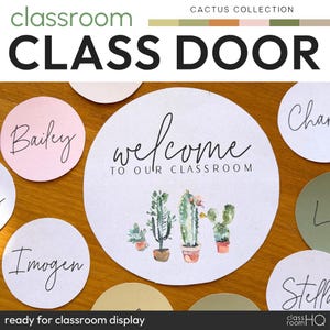 Bearbeitbares Klassenzimmer Tür Dekor + Bulletin Board Display Pack | KAKTUS Klassenzimmer Dekor | Modernes, erdiges, ruhiges Klassenzimmer-Thema