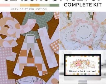 Neutral Classroom Decor Bundle Editable | Calm Classroom Setup Kit | Desk Mats Calm Corner Visual Schedule Labels Posters | HAZY DAISY