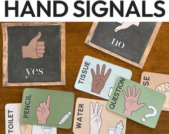 Classroom Hand Signal Posters | Nonverbal Classroom Management | Inclusive Classroom Decor | Neutral Botanical | BOTANICA
