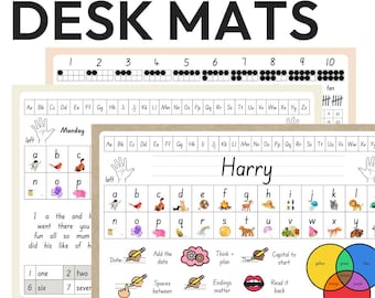 Editable Desk Name Plates | Eucalyptus Classroom Decor | Student Desk Mats Alphabet Number Line | Kindergarten First Grade | GUM LEAF Theme