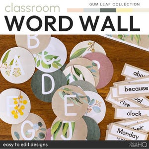 Editierbare Word Wall Pack Modernes australisches Eukalyptus GUM BLATT Klassenzimmer Dekor