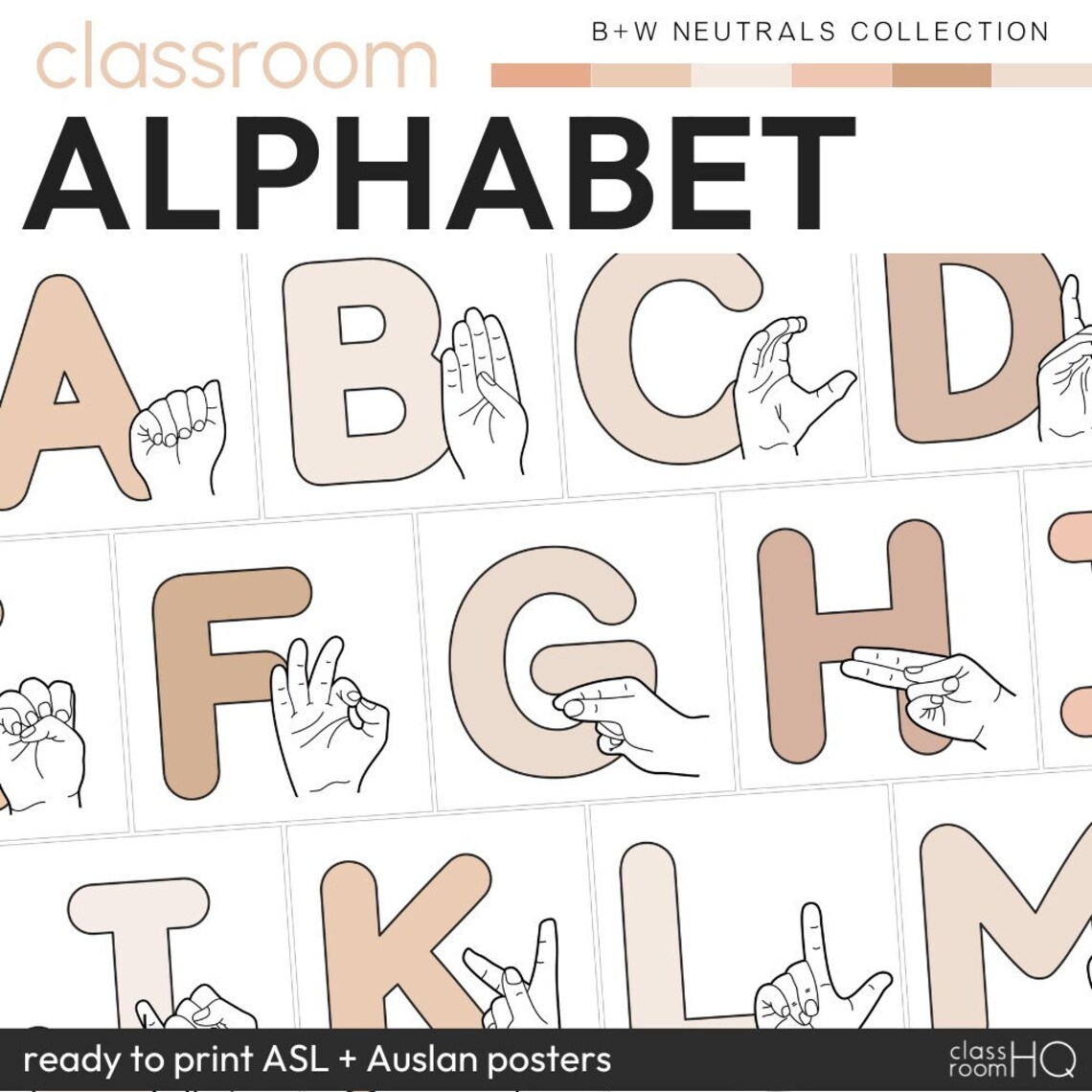Neutral Classroom Decor ASL + Auslan Alphabet Posters | B+W NEUTRALS ...