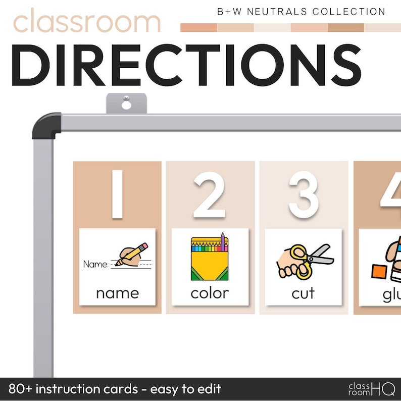 B+W NEUTRALS Classroom Management Visual Instruction Cards | classroomHQ