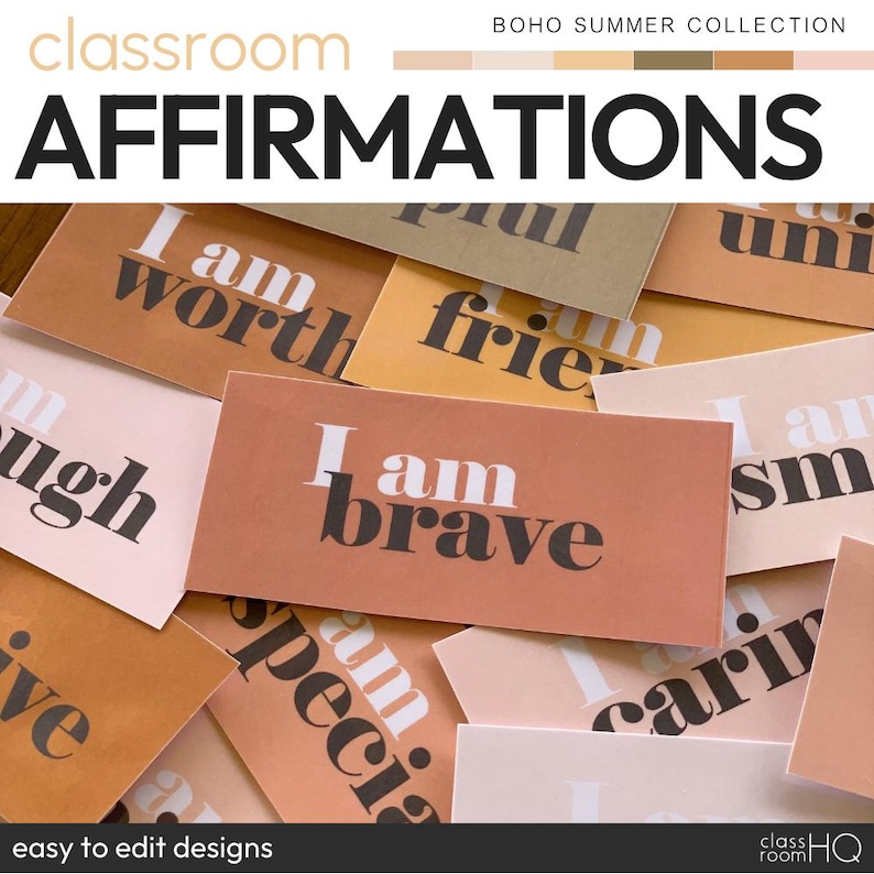 Editable Affirmation Station Classroom Display | BOHO SUMMER Classroom Decor Vintage Beachy Coastal Theme image 1