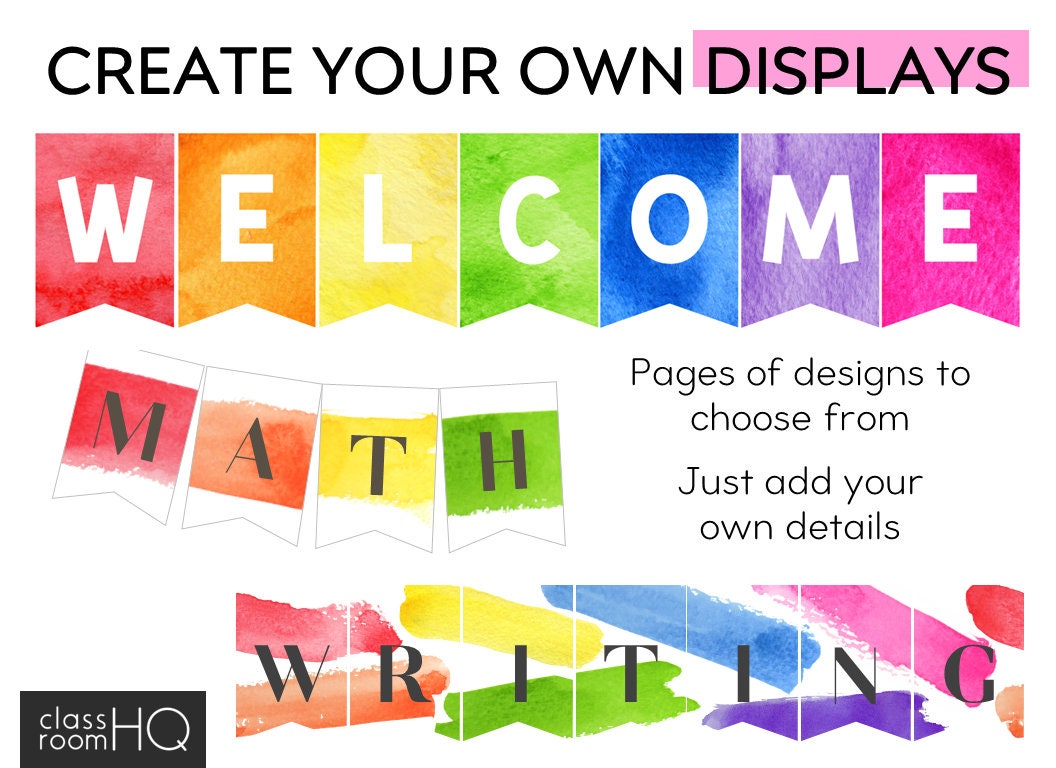 Watercolor Rainbow Theme Classroom Decor Class Bulletin Board Editable ...