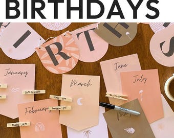 Modern Neutral Boho Theme Editable Class Birthday Bulletin Board Display | BOHO SUMMER Classroom Decor