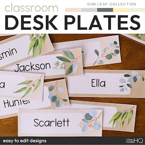 Eucalyptus Australian Theme Editable Student Desk Plate Labels GUM LEAF Classroom Decor