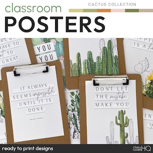 Cactus Classroom Theme Calm Classroom Decor Inspirational Growth Mindset Wall Posters | CACTUS