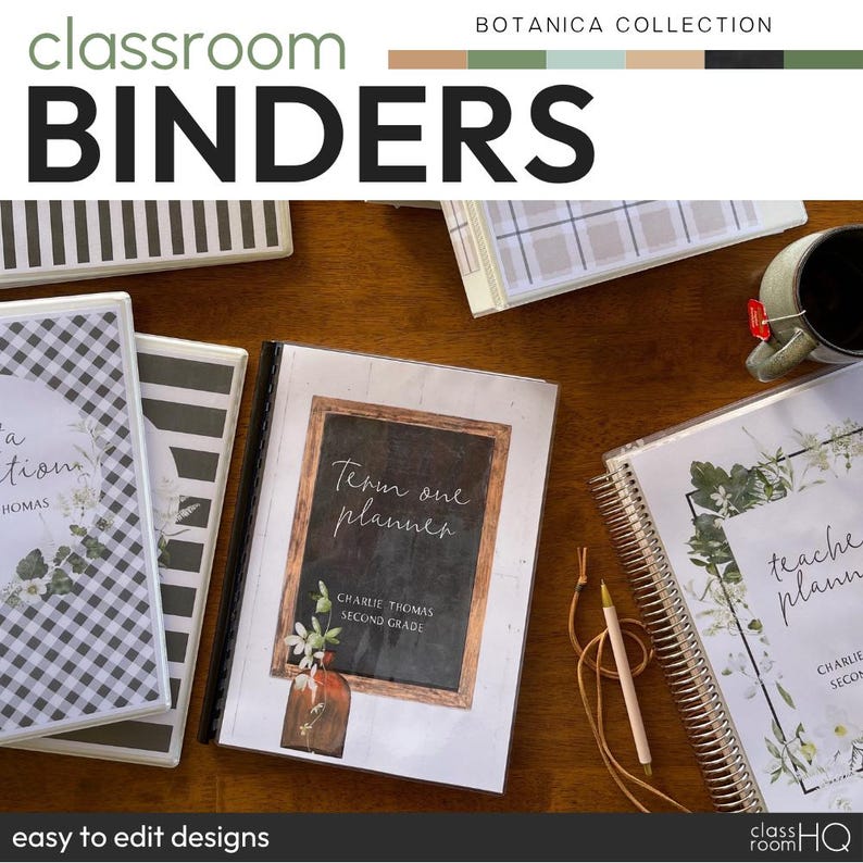 Editable Binder Covers & Spines Neutral Botanical Decor | Teacher Binder Covers | Classroom Organisation Printable | BOTANICA image 1