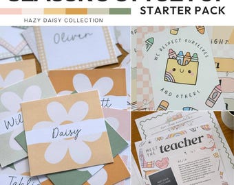 Editable Classroom Decor Starter Pack | Retro Daisy Calm Classroom Essentials | HAZY DAISY Collection