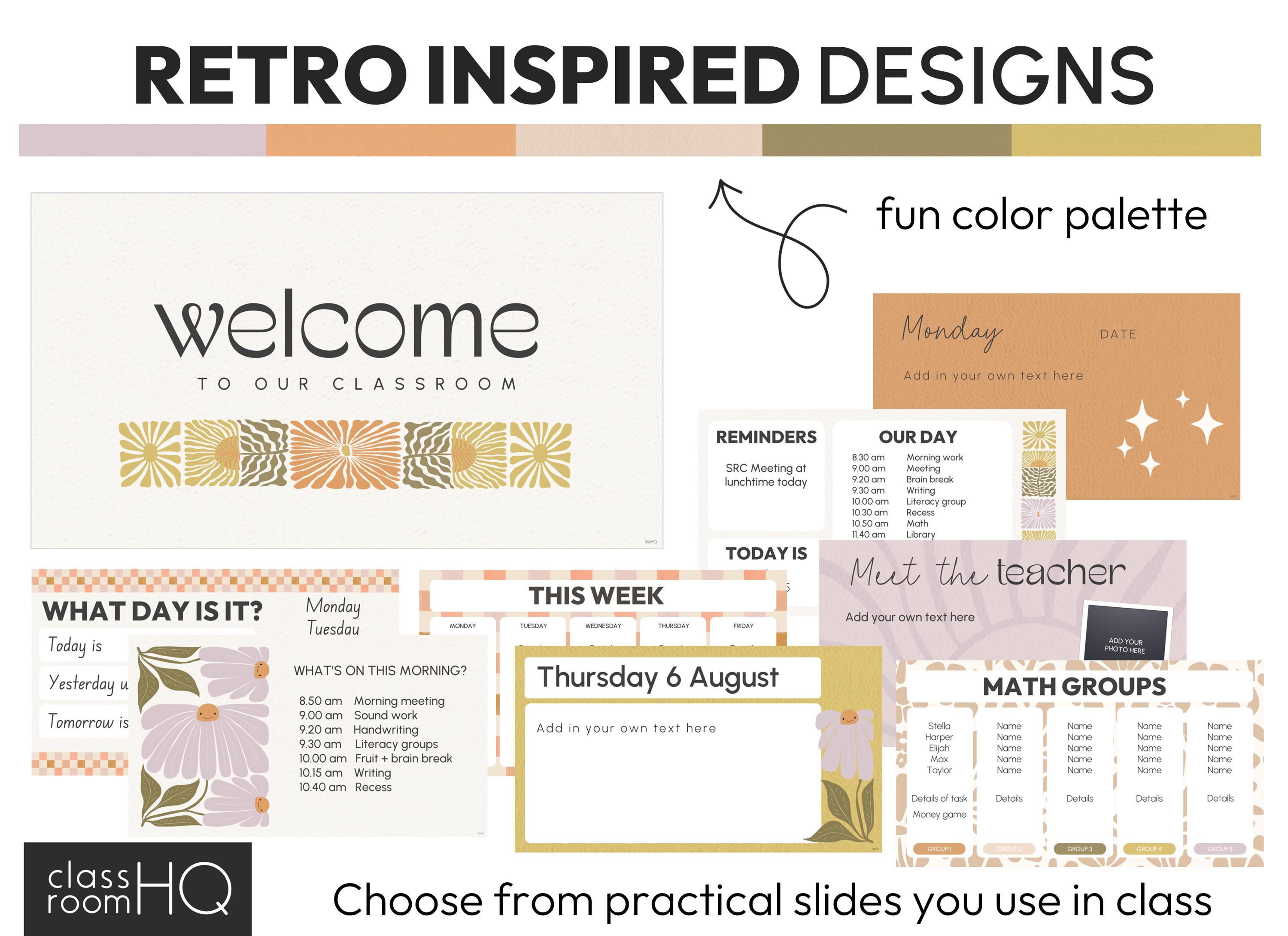 Retro SUNDAZED Daily Slides Classroom Management | Editable Google ...