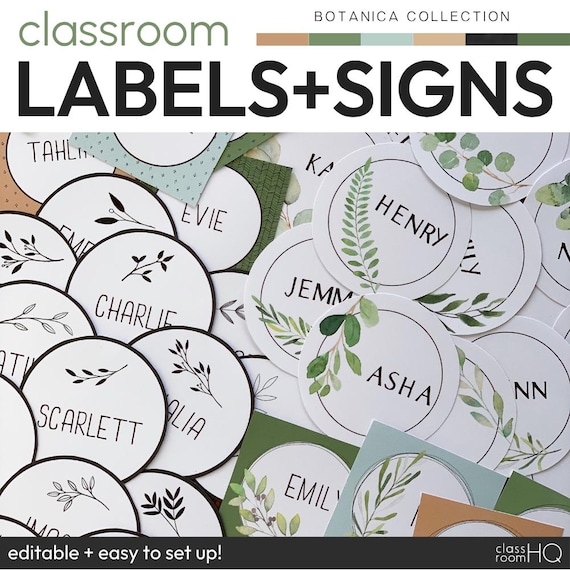 Editable Classroom Labels Neutral Botanical Decor | Classroom Signs Labels | Teacher Organisation Decor | Boho Neutral Classroom | BOTANICA