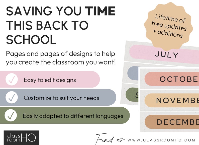 Vintage Cozy Natural Theme Classroom Decor Editable Large Classroom Calendar | COTTAGECORE Collection