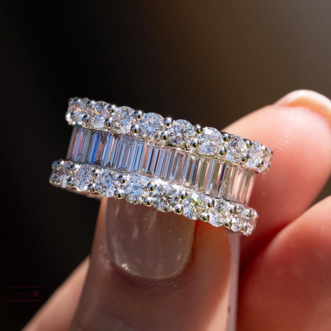 Baguette and Round Moissanite Diamond Eternity 3 Row Band Etsy New