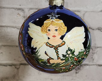 Vintage Angel With Holly Ornament Hand Painted by Artist Claudette R. Shelton (135)