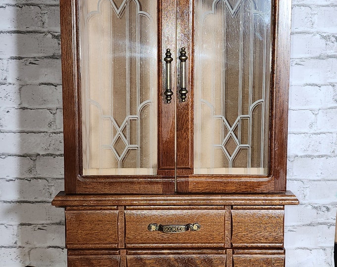 Vintage Glass Door Jewelry Box With Two Felt Lined Drawers and Necklace