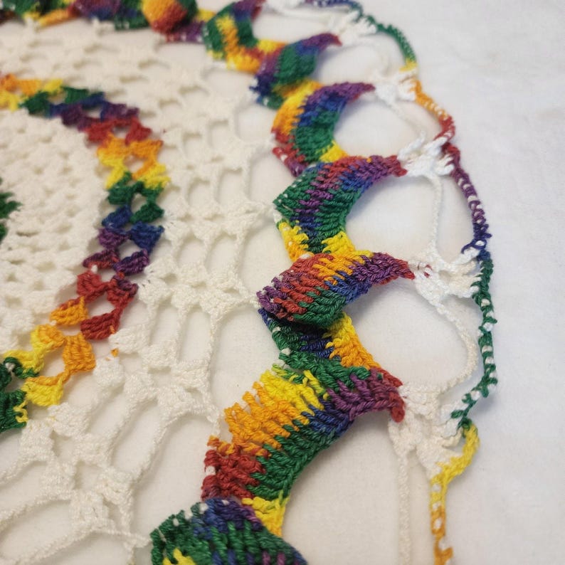 Handmade Huge Doily Multicolor Rainbow Pride Grannycore Farmhouse Hippie Retro image 3