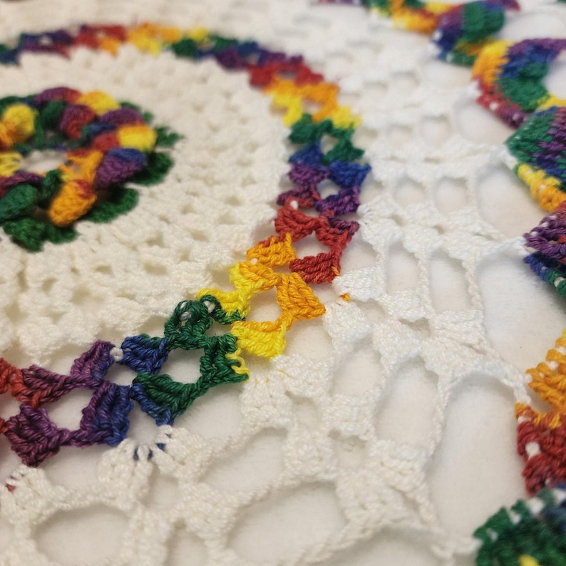 Handmade Huge Doily Multicolor Rainbow Pride Grannycore Farmhouse Hippie Retro image 4