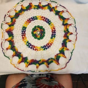 Handmade Huge Doily Multicolor Rainbow Pride Grannycore Farmhouse Hippie Retro image 9