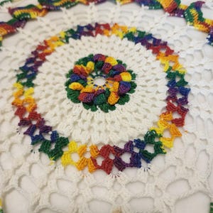 Handmade Huge Doily Multicolor Rainbow Pride Grannycore Farmhouse Hippie Retro image 6