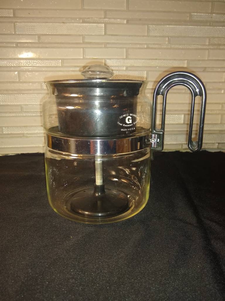 Vintage GEMCO Brand Unused Glass Perk Stove Top Percolator Coffee Pot Brown