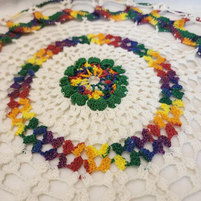 Handmade Huge Doily Multicolor Rainbow Pride Grannycore Farmhouse Hippie Retro image 7