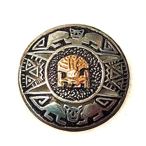 Vintage Sterling Silver .925 Peruvian Incan Aztec Motif Medallion Pin Brooch