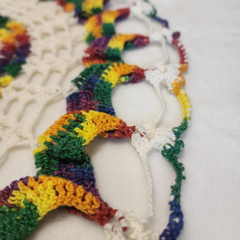 Handmade Huge Doily Multicolor Rainbow Pride Grannycore Farmhouse Hippie Retro image 8