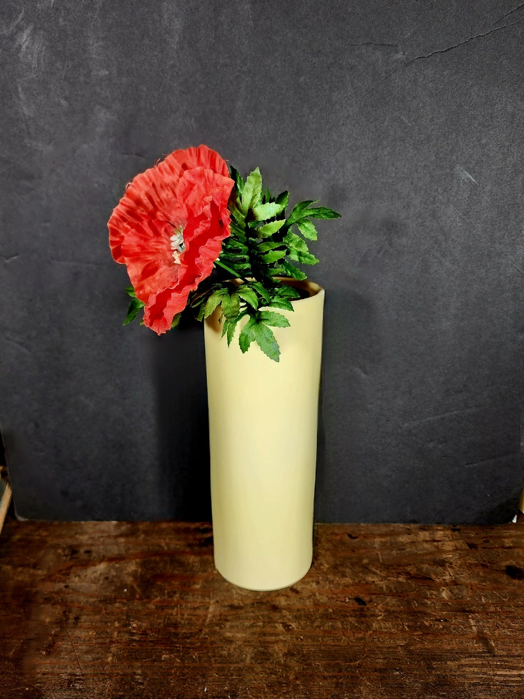 Hyalyn Porcelain Matte Yellow Tall Cylindrical Vase Garden Club