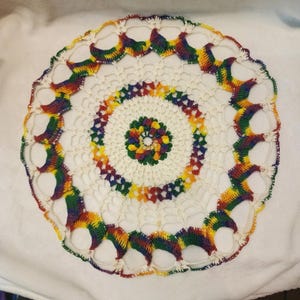 Handmade Huge Doily Multicolor Rainbow Pride Grannycore Farmhouse Hippie Retro image 5