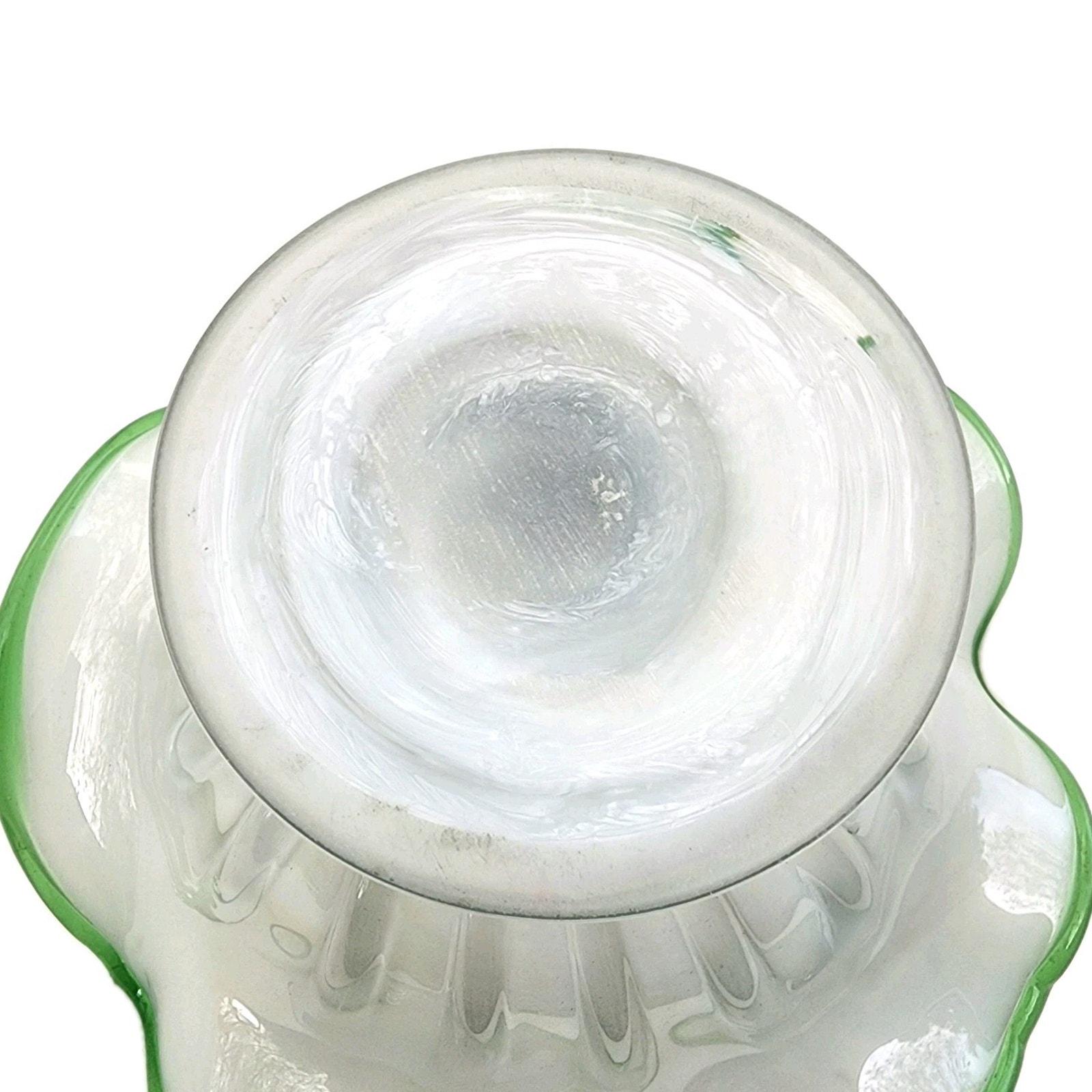 Pedestal Glass with Scalloped Edge - Be Made Venetian art glass compost pedestal bold with wide ruffled edge, green and white main image 1