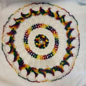 Handmade Huge Doily Multicolor Rainbow Pride Grannycore Farmhouse Hippie Retro image 1