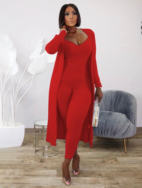 jumpsuit and cardigan