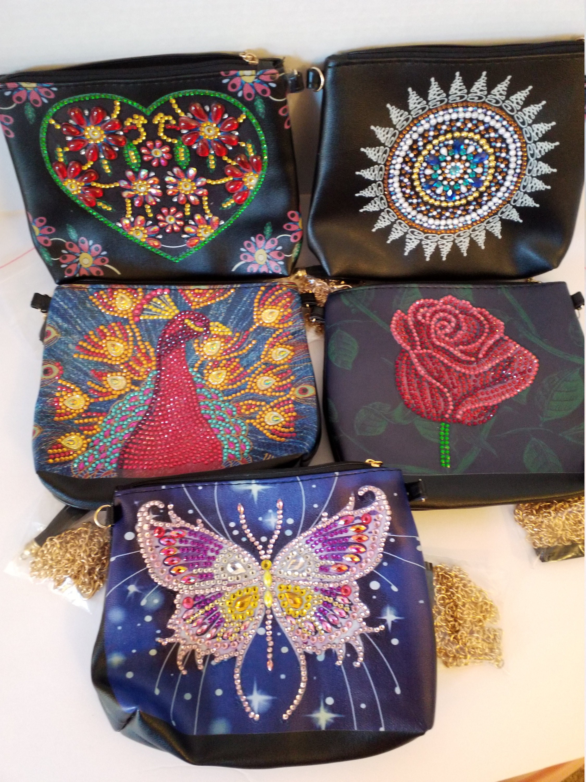 5D Diamond Painting peacock Butterfly Leather Crossbody Chain Bags