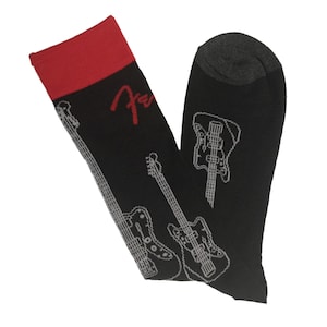 Black w/ red & white Fender Guitar crew socks