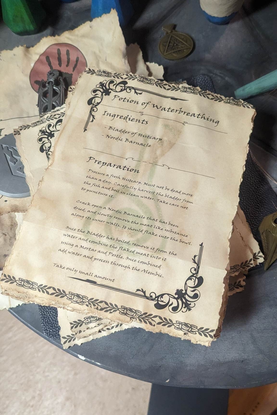Receta de poción de respiración acuática inspirada en Skyrim Etsy México