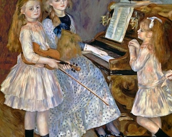 Grabado de Renoir: Hijas de Catulle-Mendès, arte impresionista francés (descarga digital)