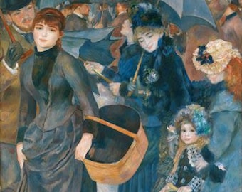 Lámina de paraguas de Renoir – Escena callejera parisina, arte mural impresionista (descarga digital)