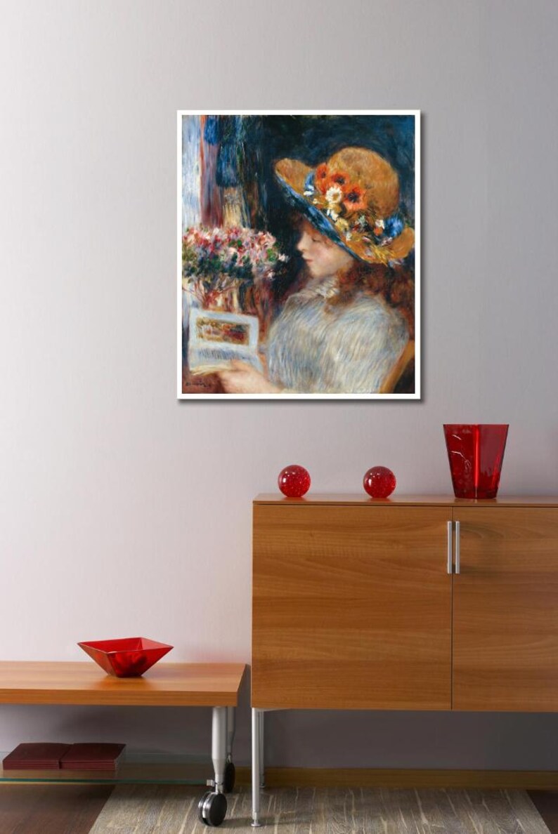 Lámina de Renoir "Chica leyendo": arte mural impresionista francés vintage imagen 7