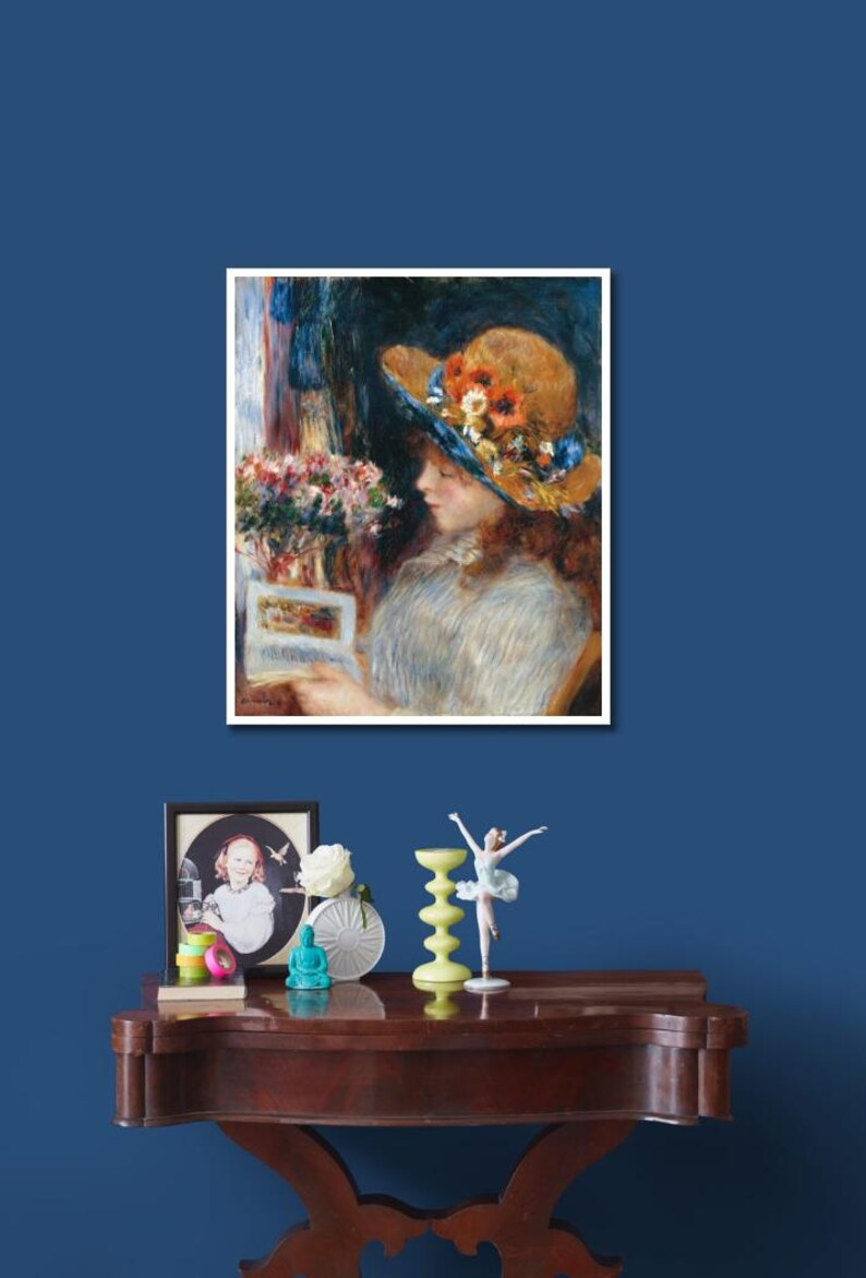 Lámina de Renoir "Chica leyendo": arte mural impresionista francés vintage imagen 9