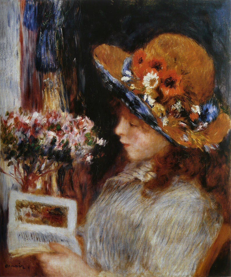 Lámina de Renoir "Chica leyendo": arte mural impresionista francés vintage imagen 1