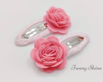 Set of 2 pcs pink felt roses hair clips.