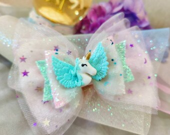 Glitter Angel Dance Party Hair Bows Unicorn Girls Hair Accessories Fairy Clips 